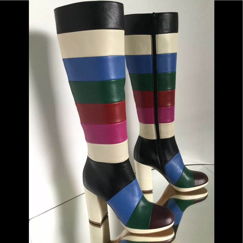 NEW VALENTINO Garavani Bo-Y-Ch Striped Leather Boots (Size 36) - MSRP $2075 - Picture 5 of 12